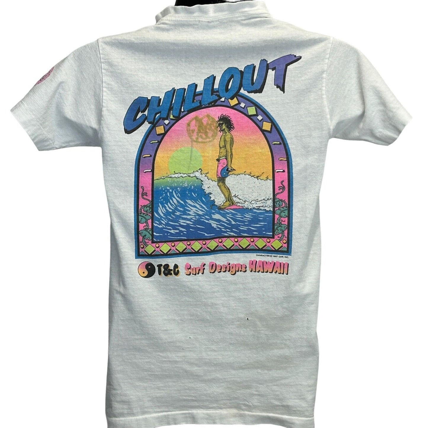 Vintage T&C Surf Designs T Shirt Mens X-Small Surfer Surfing 80s USA Made White