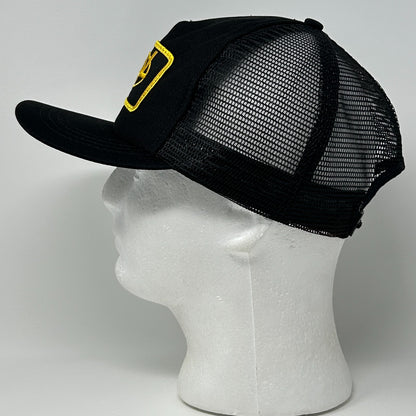 Vintage 80s KVAL Patch Trucker Hat Baseball Cap Made In USA Mesh Snapback Black