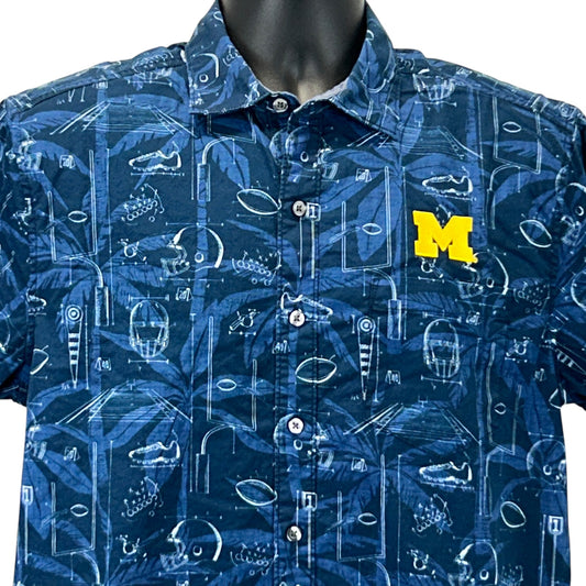 Michigan Wolverines Football Button Front Shirt Mens Medium Tommy Bahama Blue