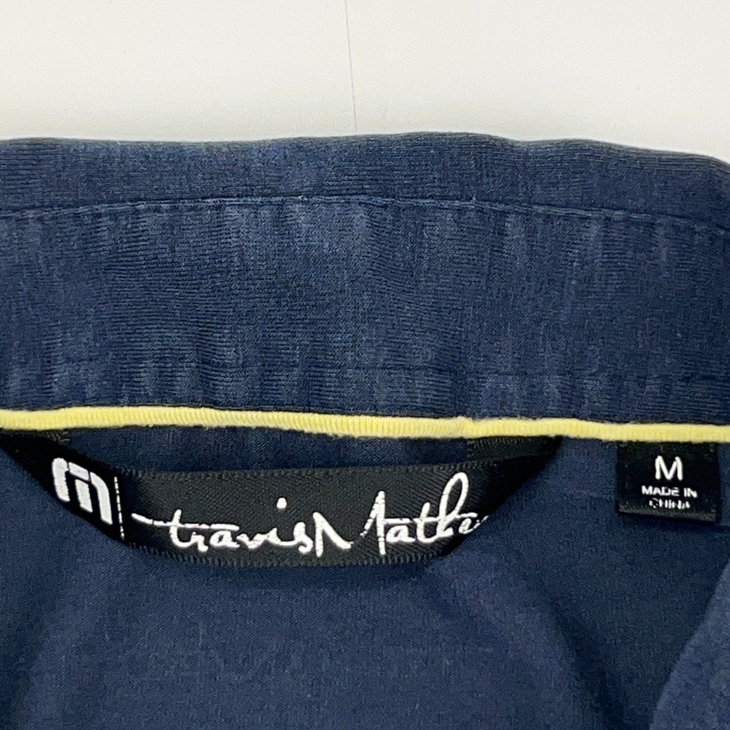 Travis Mathew Polo Shirt Blue Striped Golf Golfer Golfing Logo Mens M Medium