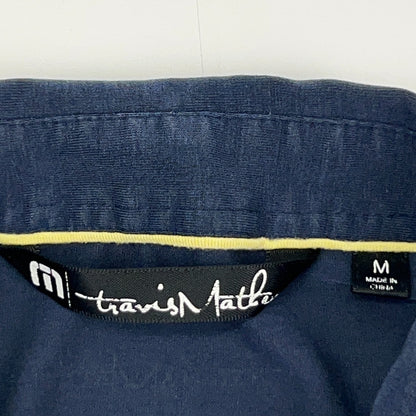 Travis Mathew Polo Shirt Blue Striped Golf Golfer Golfing Logo Mens M Medium