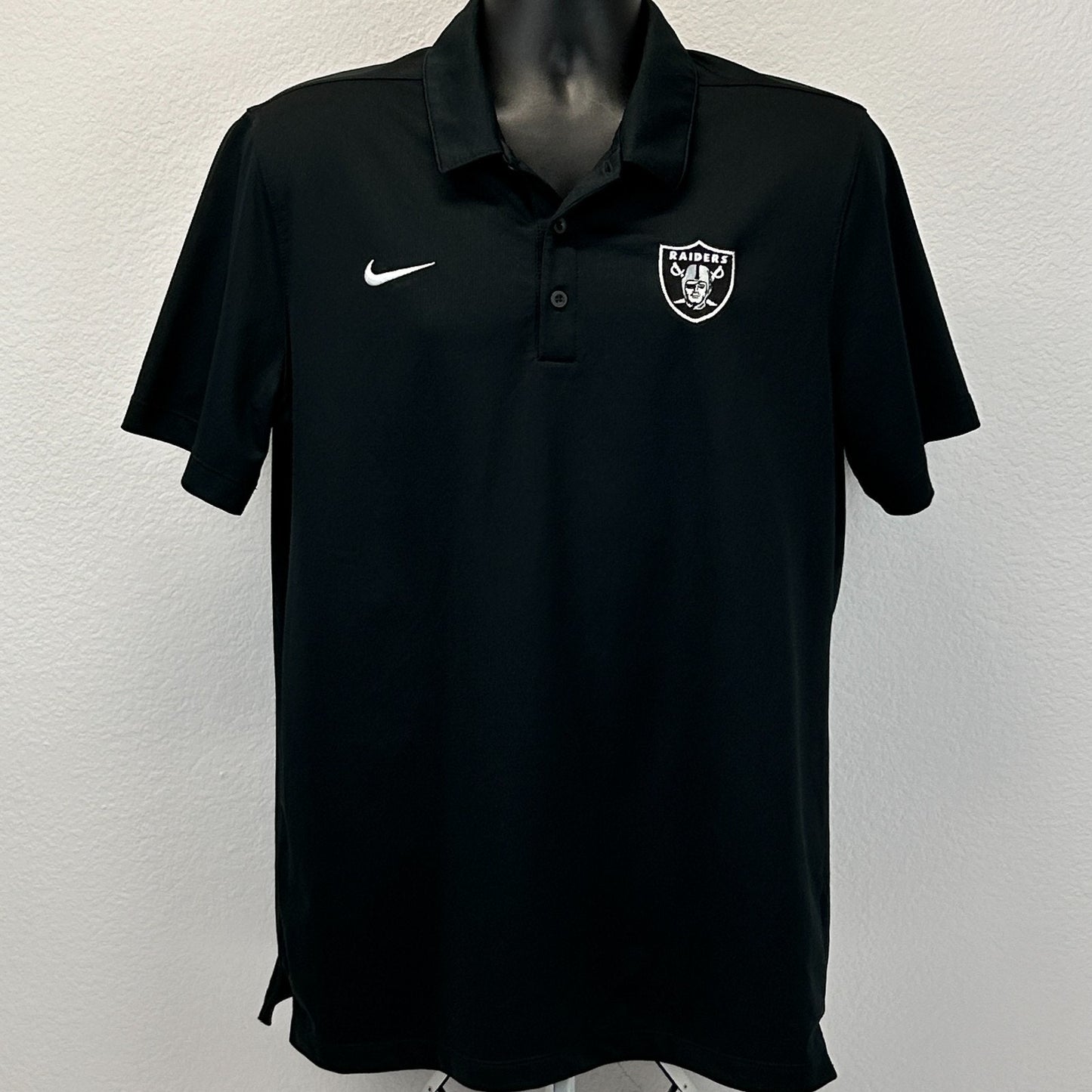 Las Vegas Raiders Polo Shirt Black NFL Short Sleeve Nike Dri Fit Mens L Large