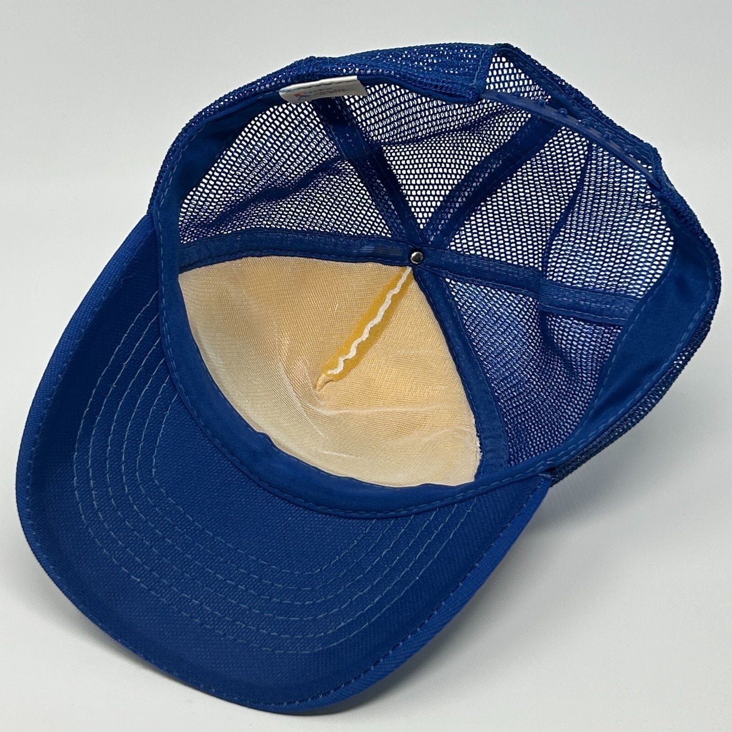 Vintage 80s I Move The Earth Patch Trucker Hat Cap Blue Mesh Snapback 5 Panel