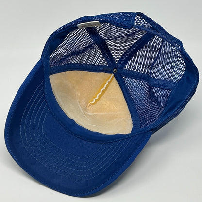 Vintage 80s I Move The Earth Patch Trucker Hat Cap Blue Mesh Snapback 5 Panel