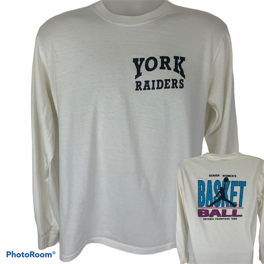 York Raiders Basketball Womens Vintage 90s T Shirt XL X-Large Ontario Tee White