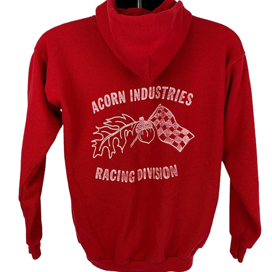 Acorn Industries Racing 复古连帽衫 中号 80 年代连帽运动衫 男式 红色