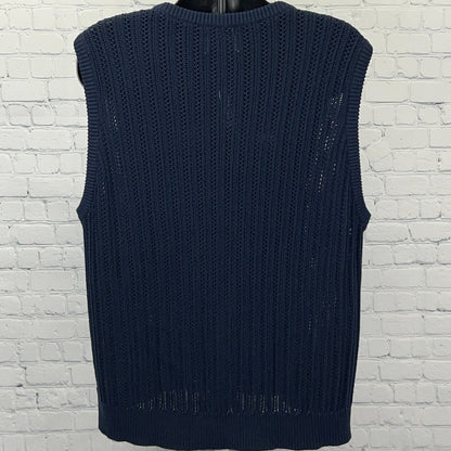 Old Navy Mens Sweater Vest XL X-Large Navy Cotton Open Knit V Neck NWT Casual