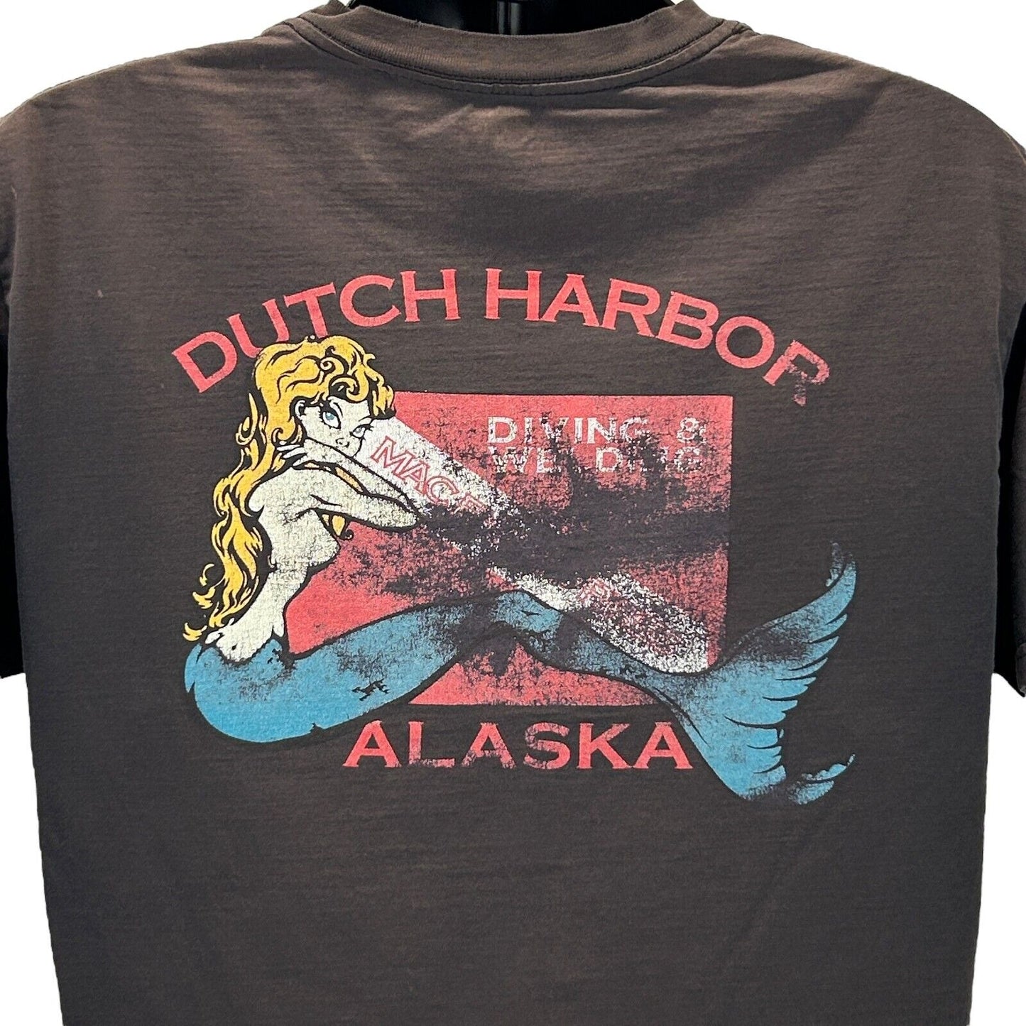 Distressed Dutch Harbor Alaska T Shirt Mens Large Diving Welding Tee Black