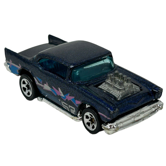 Coche de colección Hot Wheels Chevy 1957 en fundición a presión, vehículo Chevrolet azul, años 90