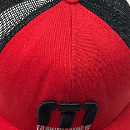 TravisMathew Trucker Hat Snapback Red Black Mesh Golf Baseball Cap Adjustable