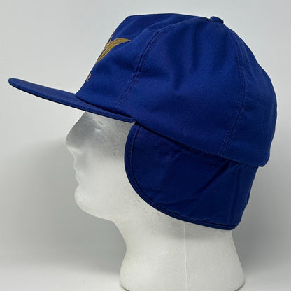 Vintage 80s LTFMP Dual EPP Hat Baseball Cap Ear Flap K Brand USA Snapback Blue