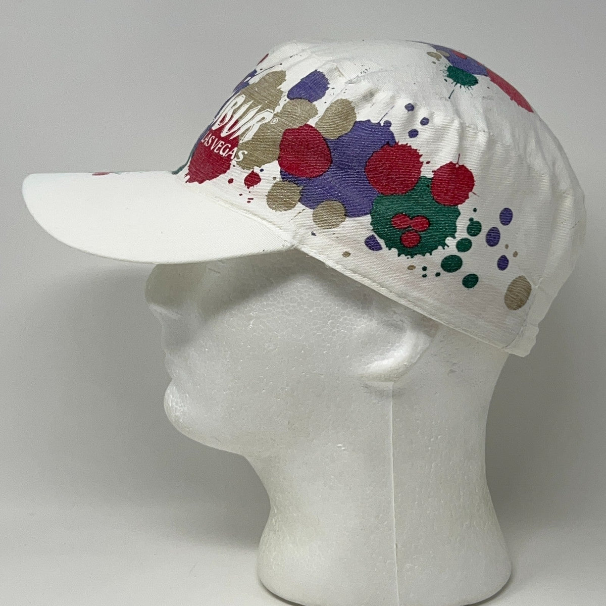 Vintage 90s Excalibur Casino Las Vegas Painters Hat Cap Paint Splash White 7 3/8
