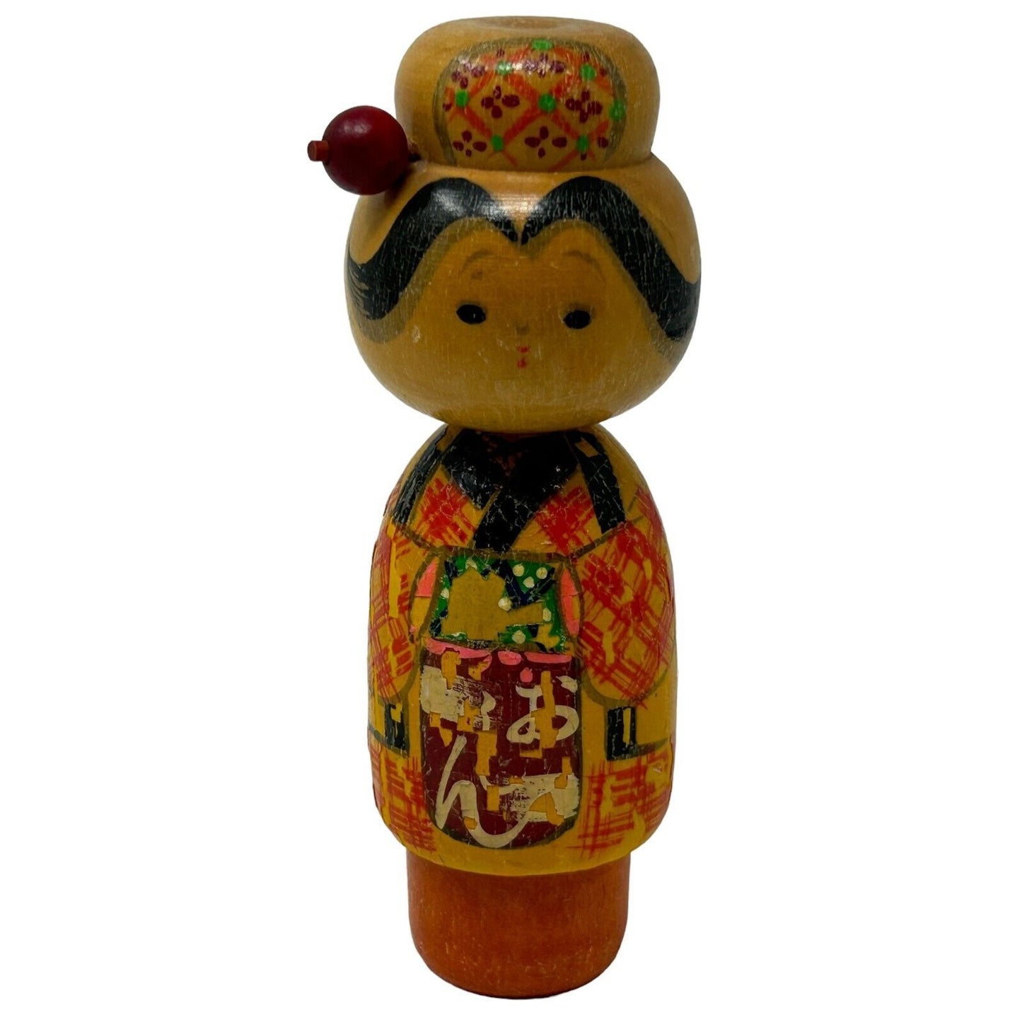 Vintage Japanese Wooden Kokeshi Doll Handmade Folk Art Stamped Woman Female