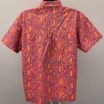 Vintage 80s 90s Quiksilver Button Front Shirt Surfer USA Blaze Orange M Medium