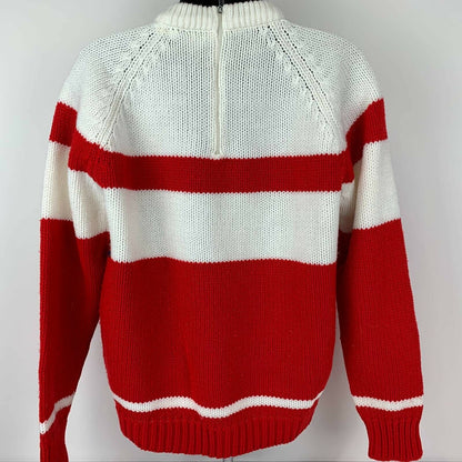 Miss Holly Vintage 60s 70s Womens Pullover Sweater Red White Geometric Large