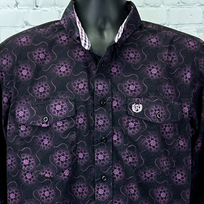 Panhandle Select Button Front Shirt Flip Cuffs Western LS Black Purple L Large