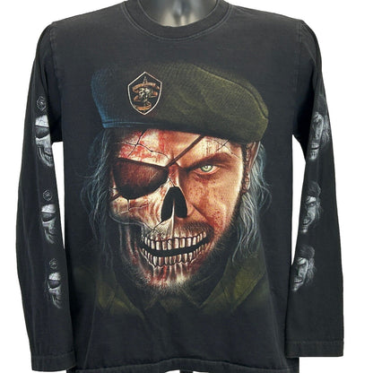 Hell Warrior Vintage 90s T Shirt Medium Skull Guerrilla Long Sleeve Mens Black