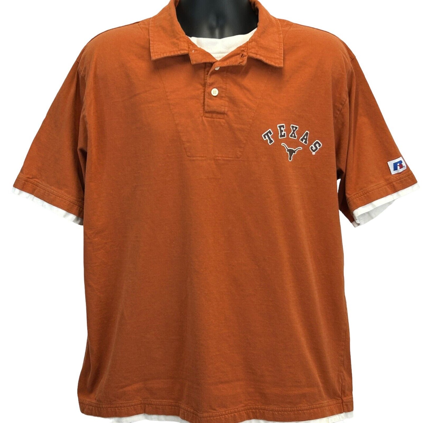 Camiseta tipo polo con diseño en capas de Texas Longhorns, talla extragrande, para hombre, de la Universidad NCAA, color naranja