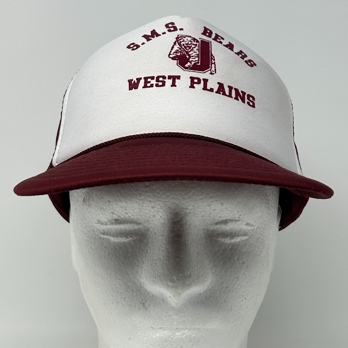 Vintage 80s SMS Bears Trucker Hat Baseball Cap Missouri State MSU Snapback Red - Neon Vintage