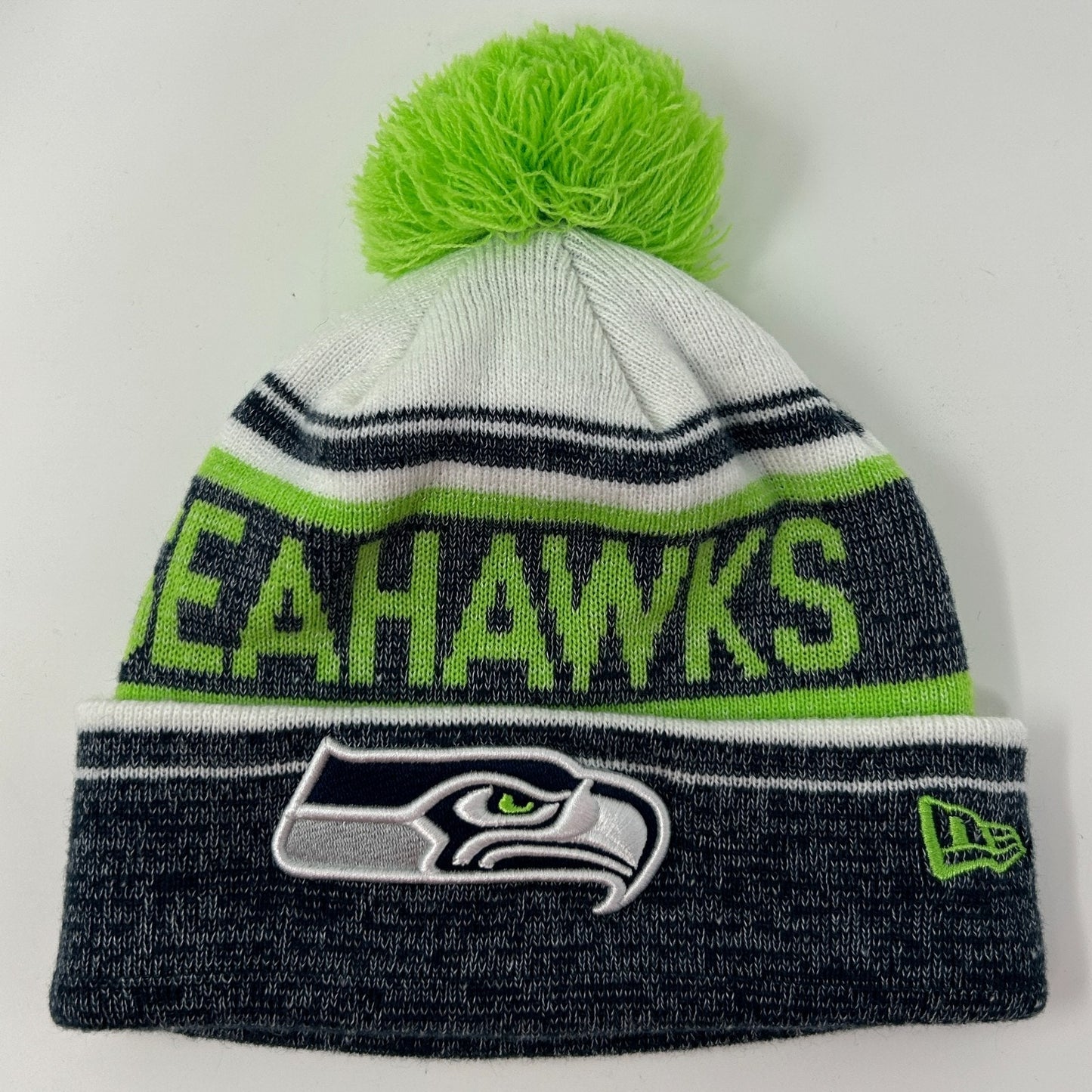 Seattle Seahawks Cuffed Pom Pom Beanie Toque Winter Hat NFL New Era Green