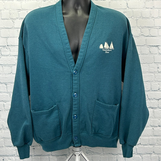 Vintage 90s Kennebunkport Maine Cardigan Sweater Sailing Sailboat Green L Large