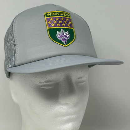 Vintage 80s Winnipeg Canada Trucker Hat Baseball Cap Canadian Gray Mesh Snapback