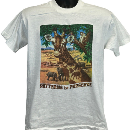 African Safari Vintage T Shirt Medium 90s Giraffe Patterns to Protect Mens White