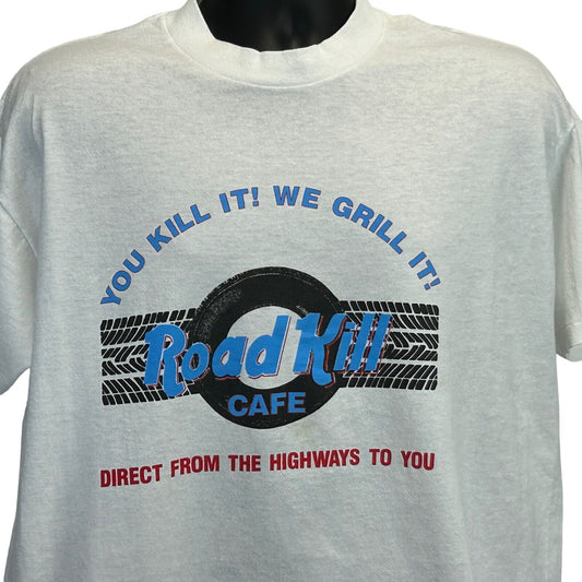 Road Kill Cafe 复古 90 年代 T 恤有趣幽默白色单针 T 恤 XL