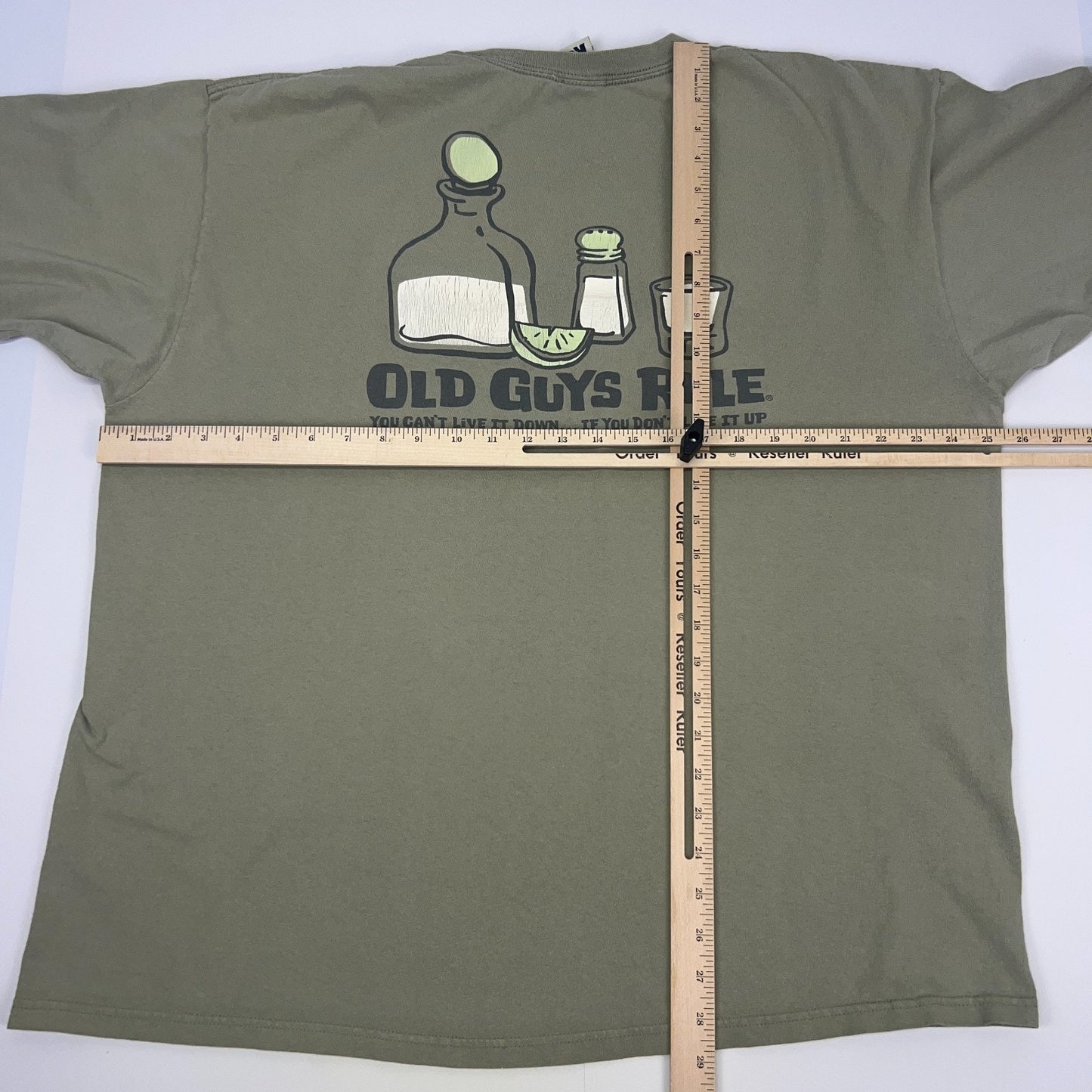 Old Guys Rule Tequila Shots T Shirt 2XL XXL Green Liquor Alcoholic Beverage Tee