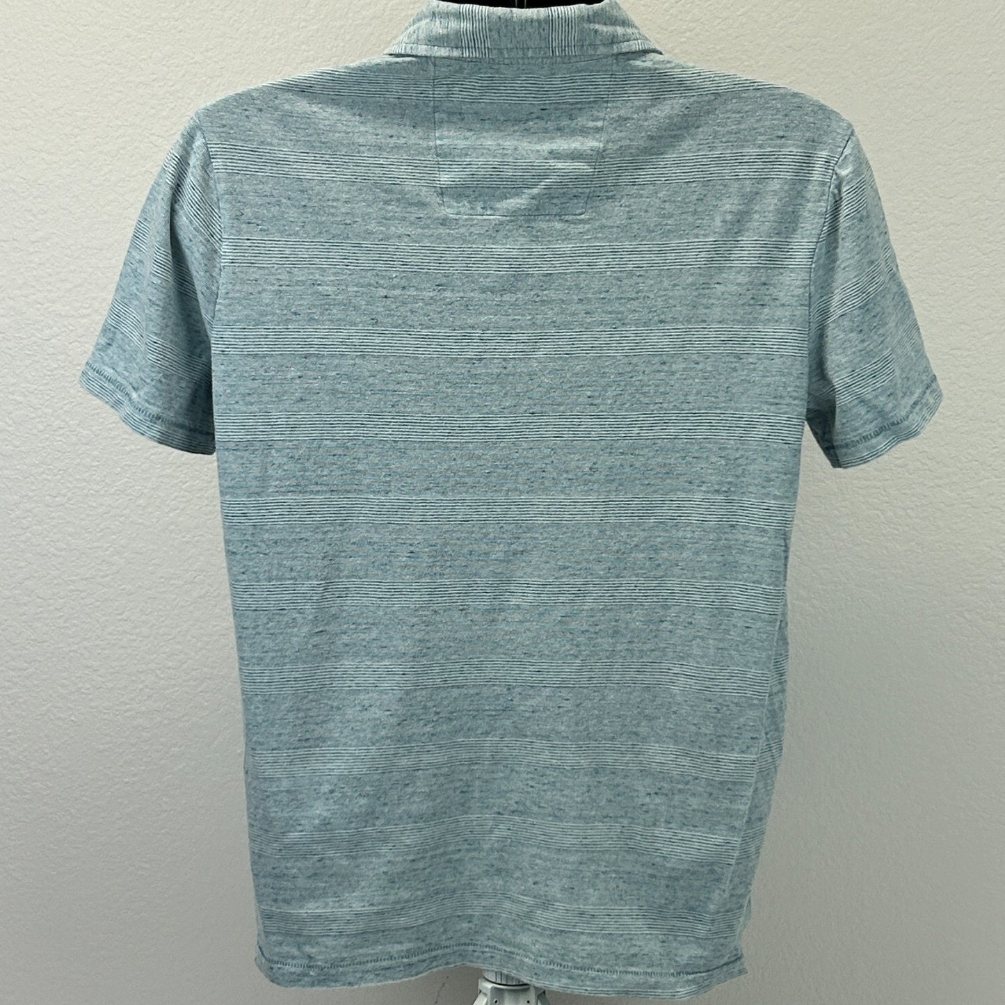 Rock & Republic Polo Shirt Short Sleeve Pocket Striped Blue L Large