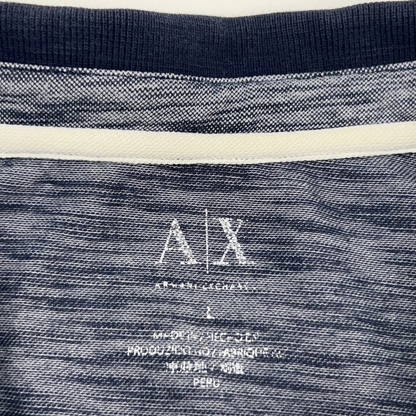 Armani Exchange Polo Shirt Mens L Large AX Space Dye Stripes Short Sleeve Blue