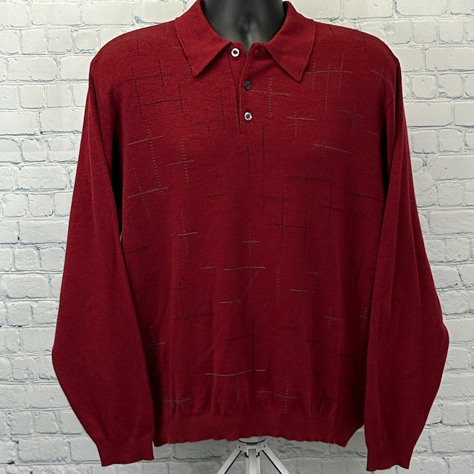 Vintage 90s St Croix Shop Wool Blend Polo Sweater Made In USA Red L Large - Neon Vintage