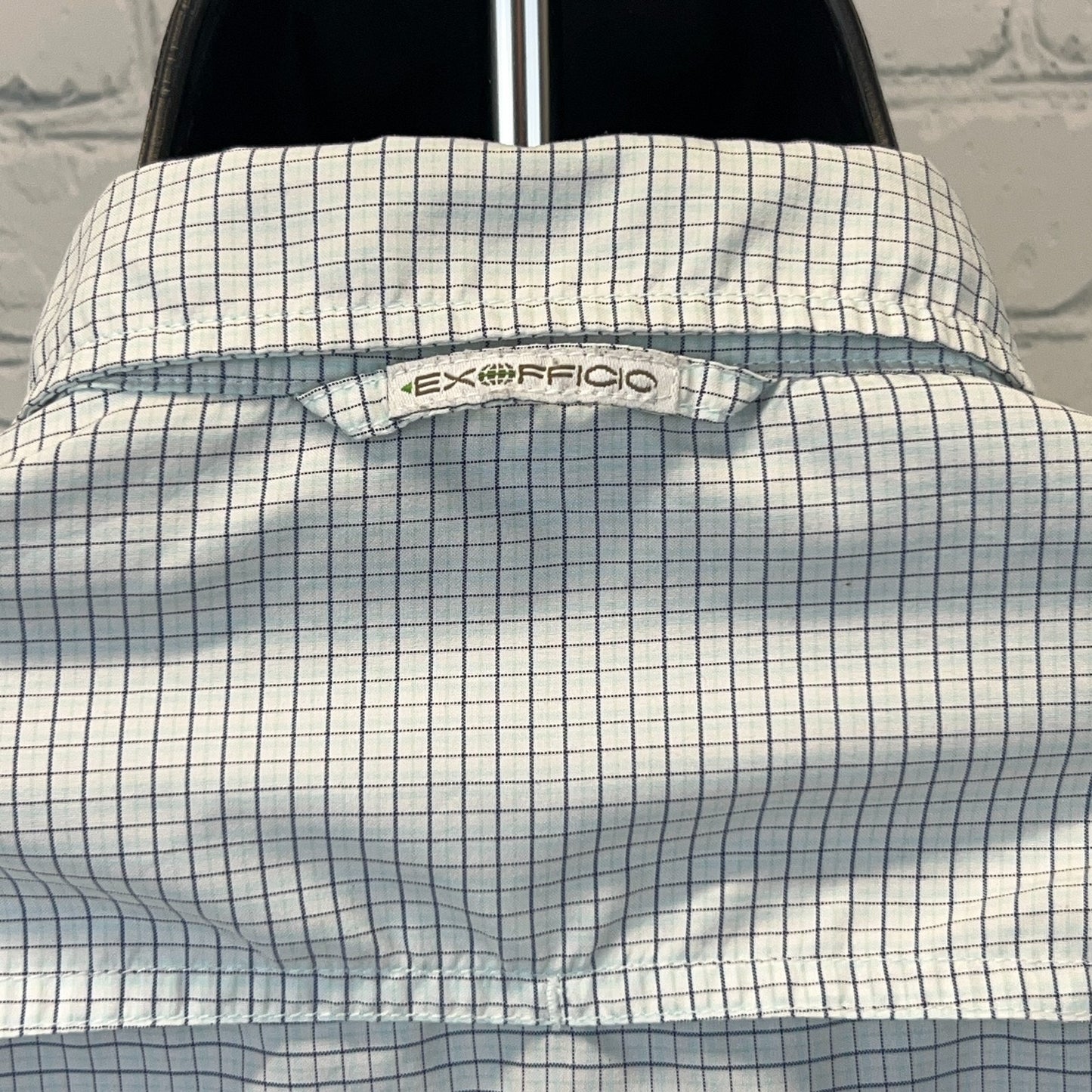 ExOfficio Button Front Shirt Hiking Hiker Fishing Blue Check Womens S Small