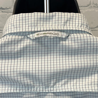 ExOfficio Button Front Shirt Hiking Hiker Fishing Blue Check Womens S Small