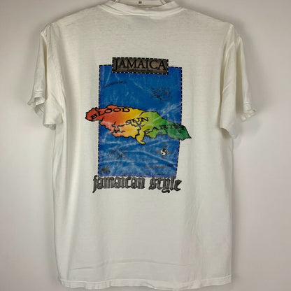 Angustiado Jamaica Tierra de Irie Vintage 90s Camiseta Sangre Sol Tierra EE.UU. XL