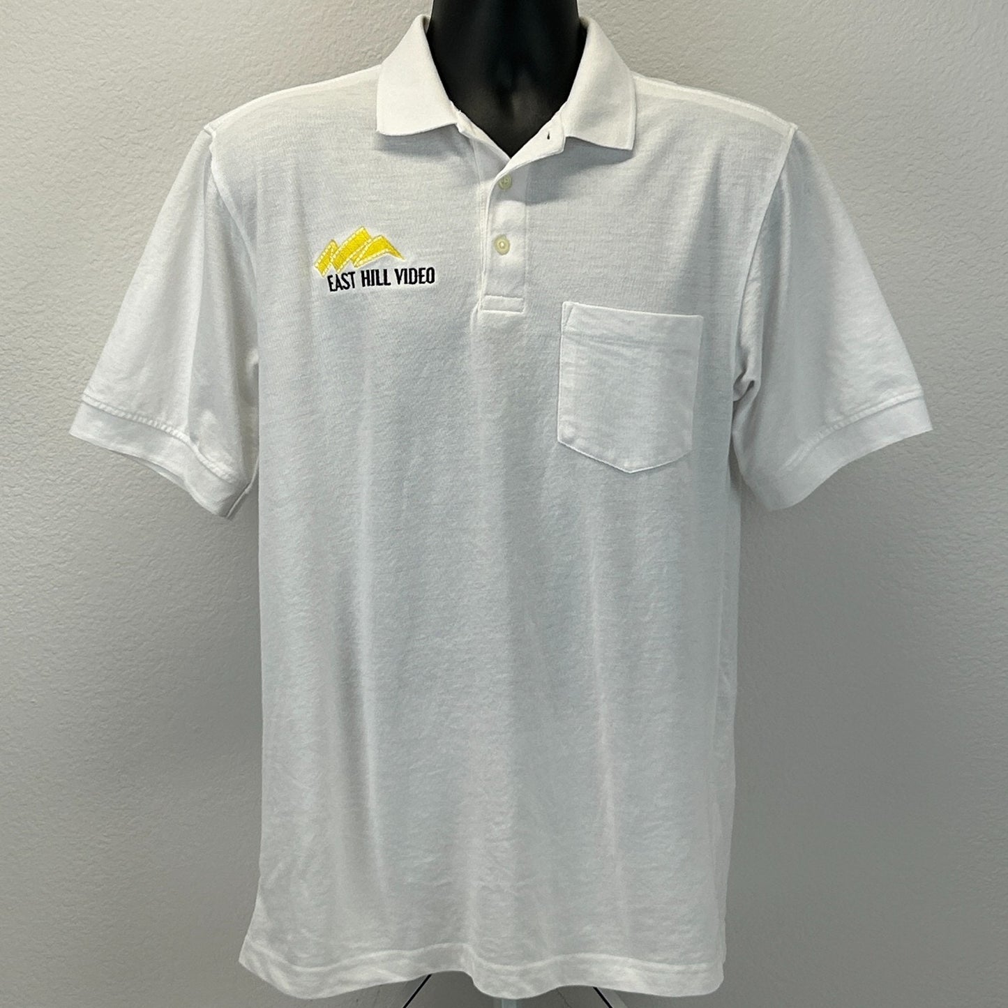 Vintage Y2Ks East Hill Video Polo Shirt Media Short Sleeve Pocket White M Medium