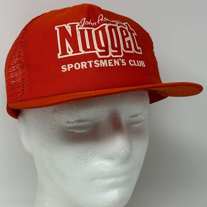 Vintage 80s Nugget Sportsmens Club Trucker Hat Baseball Cap Reno Snapback Orange