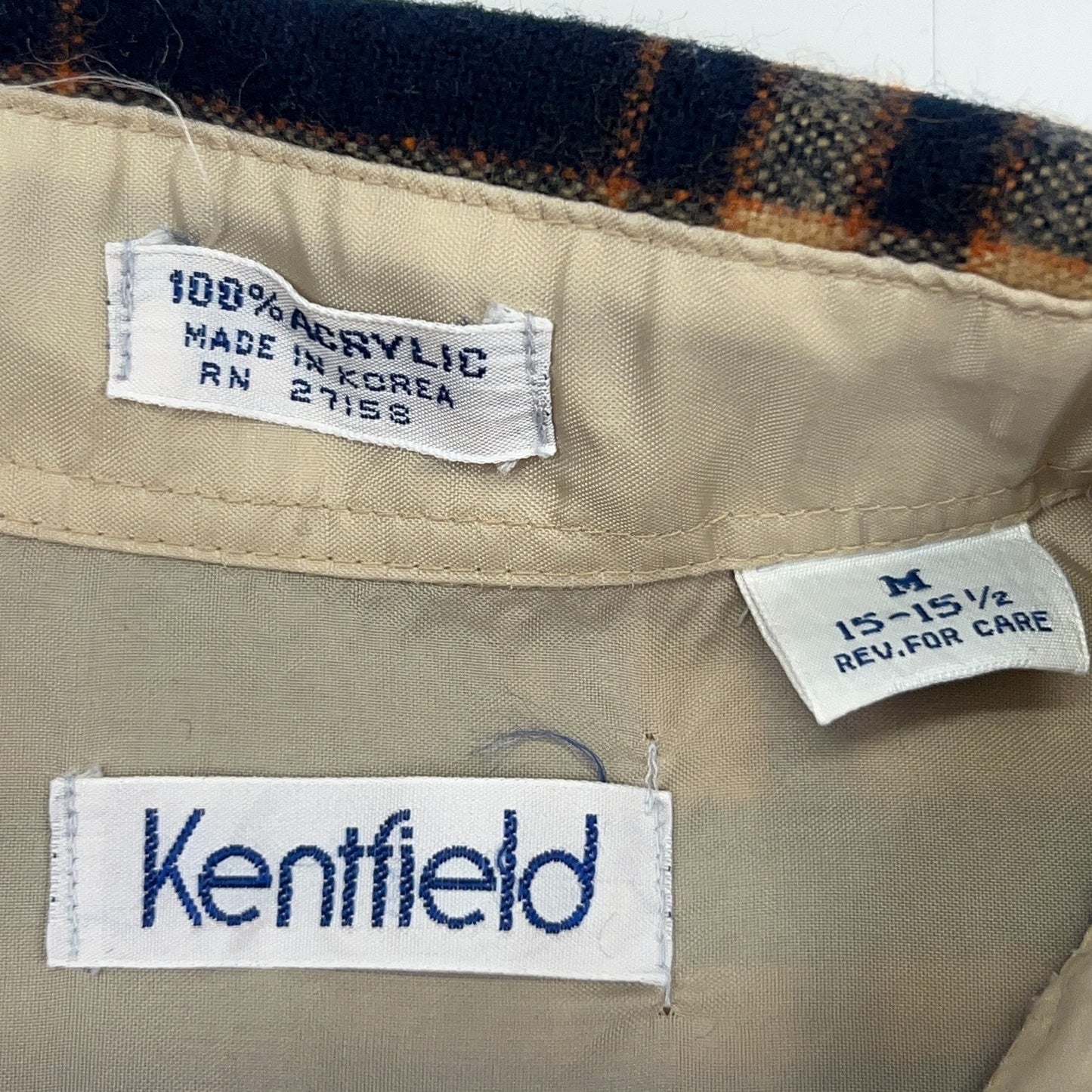 Vintage 90s Kentfield Flannel Button Front Shirt Grunge Plaid Beige M Medium