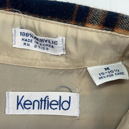 Vintage 90s Kentfield Flannel Button Front Shirt Grunge Plaid Beige M Medium