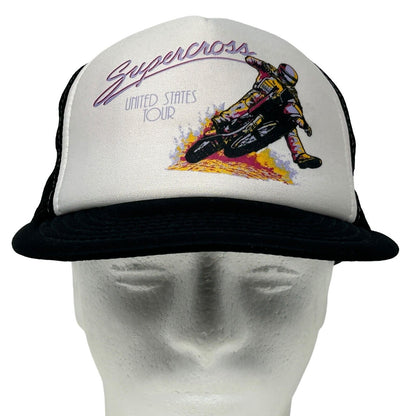 Supercross Tour Vintage 80s Trucker Hat Biker Black Mesh Snapback Baseball Cap