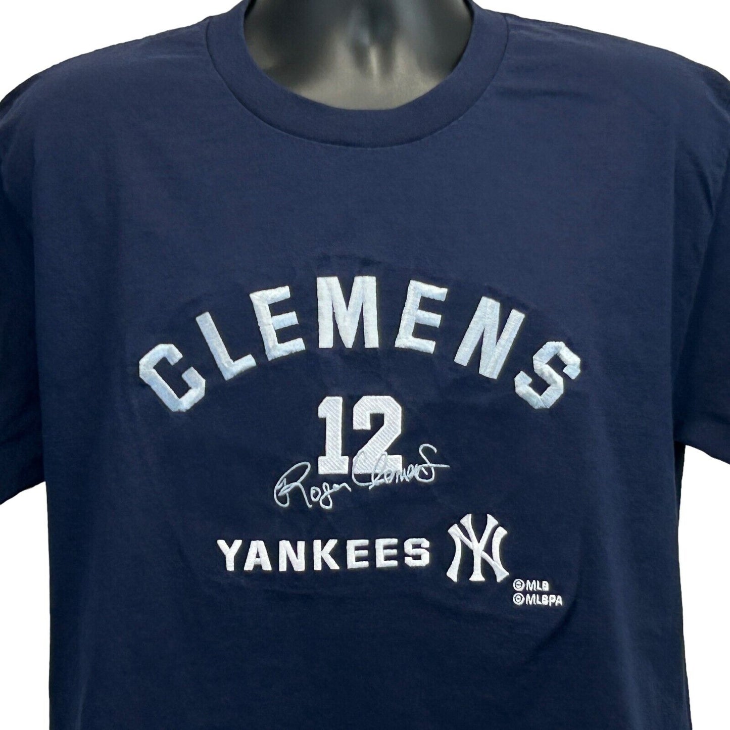 New York Yankees Roger Clemens Vintage 90s T Shirt Large Embroidered Mens Blue