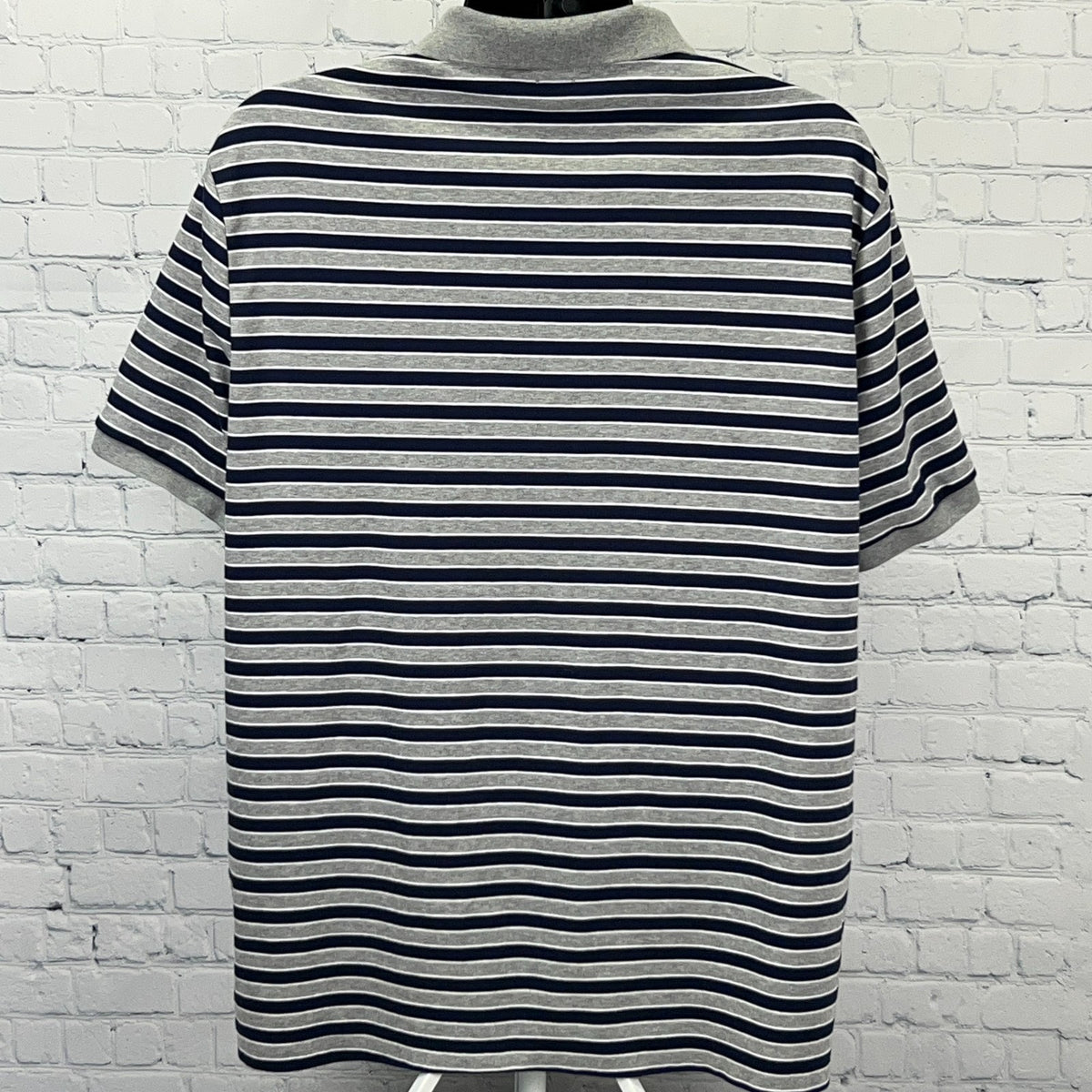 Polo Ralph Lauren Polo Shirt Mens 2XL XXL Gray Navy Stripe Classic Fit Cotton