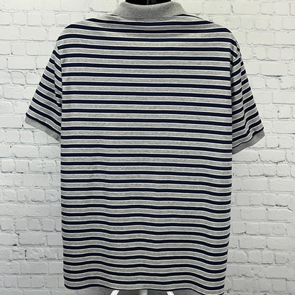 Polo Ralph Lauren Polo Shirt Mens 2XL XXL Gray Navy Stripe Classic Fit Cotton