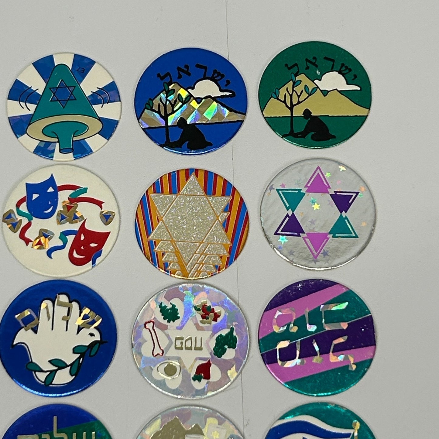 Lot of 28 Vintage Jewish Israel Theme Pogs Milk Caps Shabbat Passover Judaism