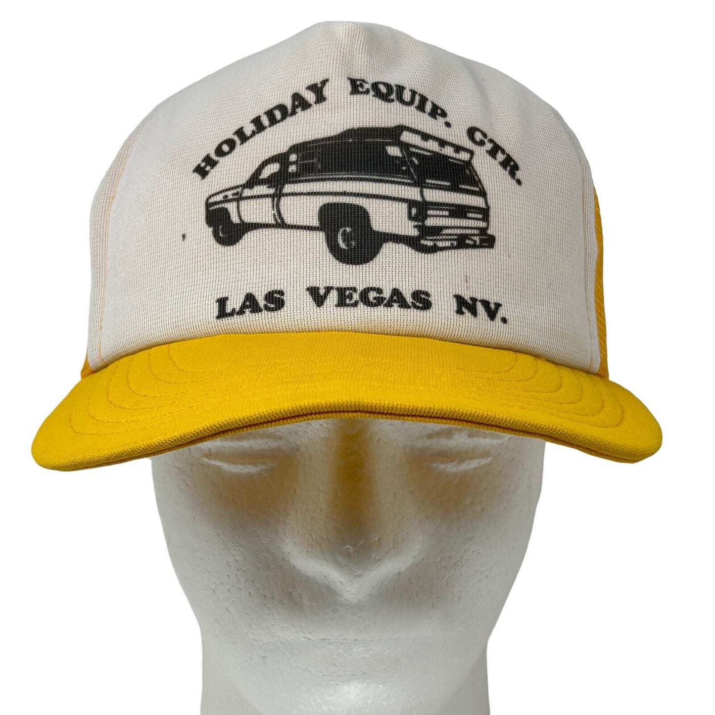 Pickup Truck Vintage 80s Trucker Hat Las Vegas Camper Yellow Mesh Baseball Cap