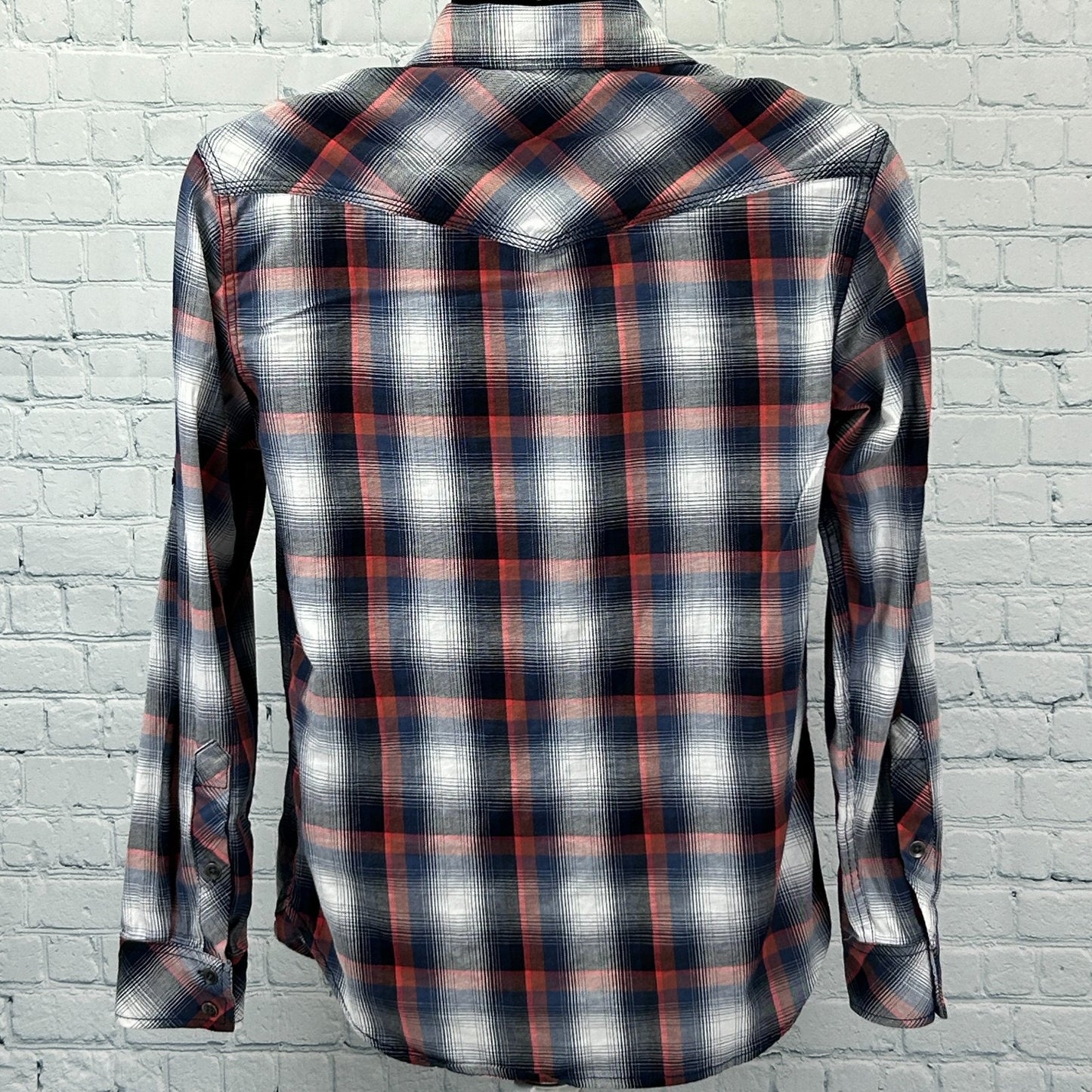 Rock & Republic Button Front Shirt Roll Tab Long Sleeve Plaid Red Mens S Small