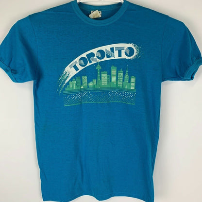 Camiseta vintage con paisaje urbano de Toronto, Canadá, pequeña, años 80, para viajes turísticos, para hombre, color azul