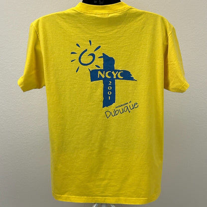 Vintage Y2Ks NYCY Archdiocese of Dubuque T Shirt Catholic Iowa Yellow L Large