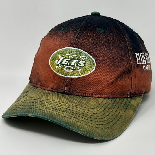 Vintage 90s New York NY Jets Hat Baseball Cap Ellis Island Casino Black Snapback