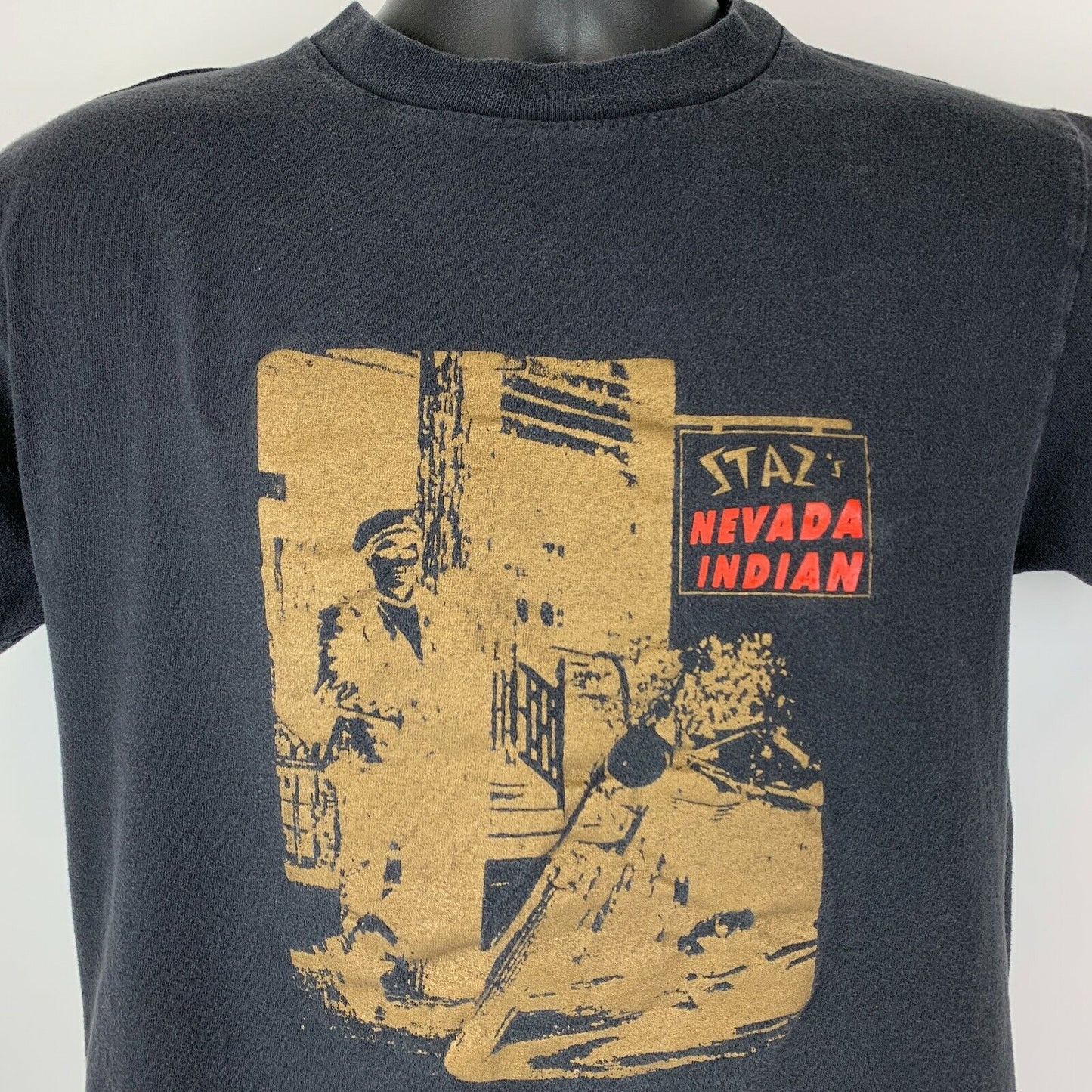 Camiseta vintage india de los años 90 de Stazs Nevada, talla mediana, para motociclistas y comerciantes